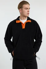 Trendyol Black Oversize/Wide Cut Stand Collar Anti-Pilling Warm/Fleece Sweatshirt