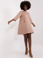 Dark beige loose dress with 3/4 sleeves Dalenne