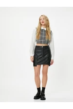 Koton Cargo Faux Leather Mini Skirt With Pocket Standard Waist