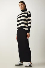 Happiness İstanbul Women's Black Striped Sweater Dress Knitwear Suit