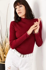 Olalook Women's Burgundy Collar and Sleeve Detailed Camisole Blouse