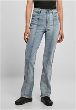 Women's high-waisted jeans with a straight slit - light blue