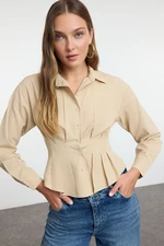 Trendyol Dark Beige Fitted/Waist-Sit Woven Shirt