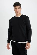 DEFACTO Black Regular Fit Crew Neck Basic Plain Sweatshirt