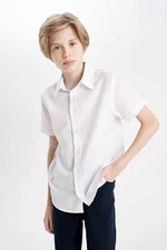 DEFACTO Boy Textured White Short Sleeve Basic Plain School Shirt