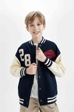 DEFACTO Boys College Collar Snap Closure Double Pocket Seasonal Light Thin Bomber Cardigan