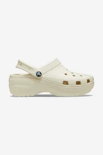 Pantofle Crocs Classic Platform Clog dámské, béžová barva, na platformě, 206750.BONE-CREAM