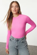 Trendyol Pink Slim High Collar Ribbed Flexible Knitted Body with Snap Fasteners