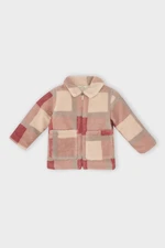 DEFACTO Baby Girl Shirt Collar Zippered Square Patterned Welsoft Plush Cardigan