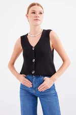 Bigdart 15881 Buttoned Short Knitwear Vest - Black