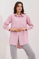 Bigdart 20217 Pocket Detailed Striped Oversize Shirt - Powder