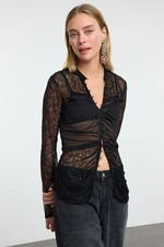 Trendyol Black Unlined Lace Knitted Blouse