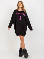 Women's long oversized sweatshirt with print - black