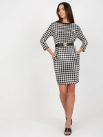 Black and white elegant cocktail dress with belt OCH BELLA