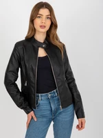 Women's black biker jacket made of artificial leather with stitching