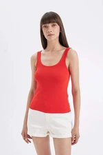 DEFACTO Women's Slim Fit Narrow Cut U Neck Rib Basic Plain Tank Top