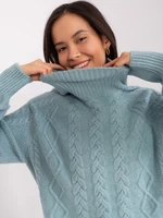 Mint sweater with cables and cuffs