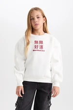 DEFACTO Girl Relax Fit Crew Neck Slogan Printed Sweatshirt