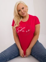 Red women's plus size T-shirt with inscription