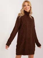 Dark brown knitted dress with cables