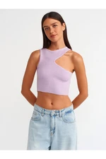 Dilvin 10173 Low-cut Collar Knitwear Top-lilac M.