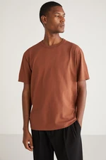 GRIMELANGE Astons Men's Relaxed 100% Organic Cotton Thick Single Jersey Woven Dark Brown T-Shir