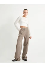 Koton Frayed Openwork Crop Sweater Long Sleeve Round Neck