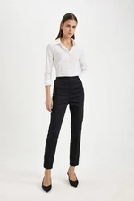 DEFACTO Cigarette Normal Waist Elastic Straight Leg Basic Plain Black Satin Trousers