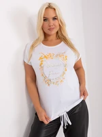 White-orange women's plus size blouse with drawstring