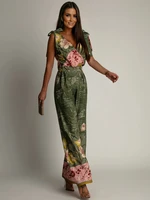 Patterned women's jumpsuit with wide legs green