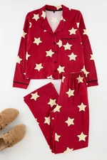 Trendyol Claret Red 100% Cotton Star Patterned Knitted Pajama Set