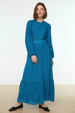 Trendyol Indigo Polka bodkované vzorované tkané šaty s detailom pása