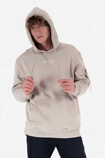 Bavlnená mikina Alpha Industries Organics EMB Hoody 118350.627-grey, pánska, šedá farba, s kapucňou, s nášivkou