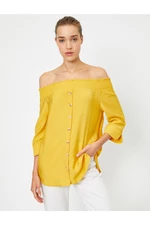 Koton Women's Yellow Button-Sleeved Off-Shoulder Shirt