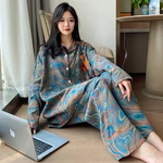 Cotton Sleepwear Korean Pajamas Women Autumn Plus Size 5XL Printing Pyjamas Long Sleeve Pijama Female Set Negligee Cardigan Suit