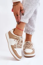 Women's classic double lace-up sneakers White and Beige Jella