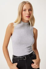 Happiness İstanbul Women's Gray Melange Turtleneck Cotton Knitted Blouse