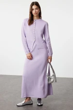 Trendyol Lilac Button Detailed Knitwear Cardigan Skirt Bottom-Top Set