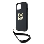 Zaní kryt DKNY PU Leather Stack Logo Wrist Strap pro Apple iPhone 15, černá