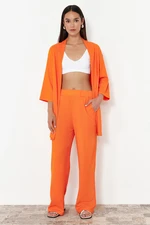 Trendyol Orange Relaxed/Comfortable Cut Knitted Kimona Trousers Top-Bottom Set