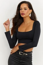 Cool & Sexy Women's Black Square Neck Crop Blouse CG263