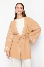 Trendyol Camel Woven Embroidered Cup & Abaya & Kimono