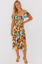 Cool & Sexy Women's Orange Gimped Patterned Midi Dress