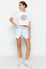 Trendyol Light Blue Wear High Waist Denim Shorts