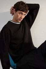 Trendyol Black Premium Oversize/Wide Cut Collar Knitwear Band Detailed Basic Inside Polar Fleece Sweatshirt