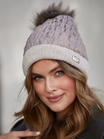 Winter nylon beanie with pompom, beige