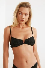 Trendyol Black V Cut Textured Bikini Top