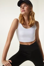 Happiness İstanbul White Cross Back Detail Shaper Knitted Sports Bra