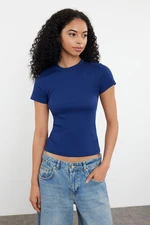 Trendyol Navy Blue More Sustainable Fitted Short Sleeve Stretchy Knitted Blouse