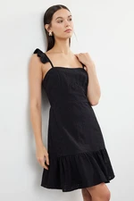 Trendyol Black Plain A-Line Mini Lined Embroidery Ruffle Detailed